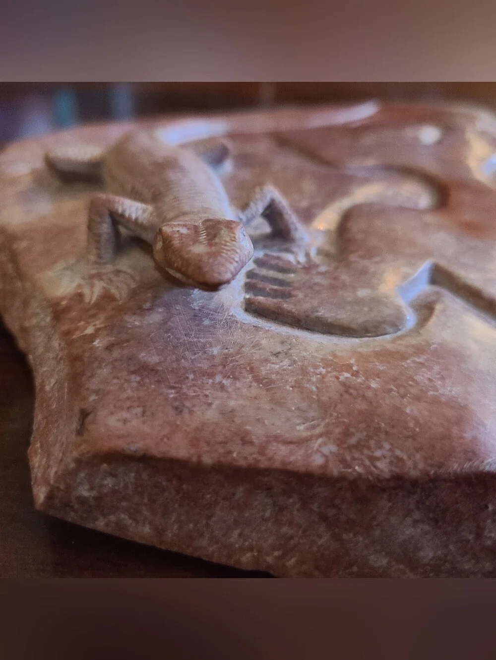 Polished 3D Hand Carved Stone Relief - Peruvian Nazca Monkey & Lizard 6